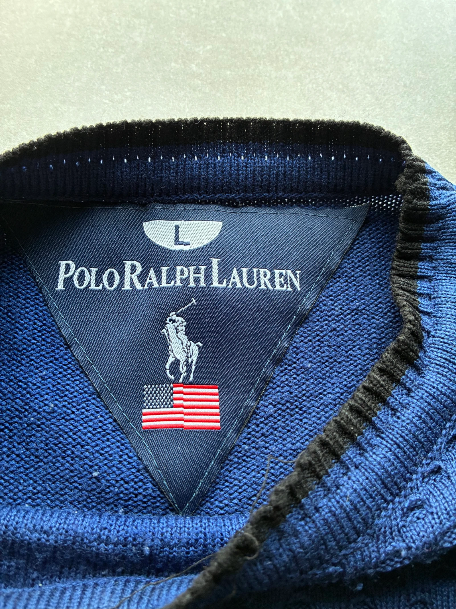 Polo Ralph Lauren Suéter Azul Gola Redonda Texturizado Vintage Y2K Logo Bordado Marrom Remendo nos Cotovelos – photo 3